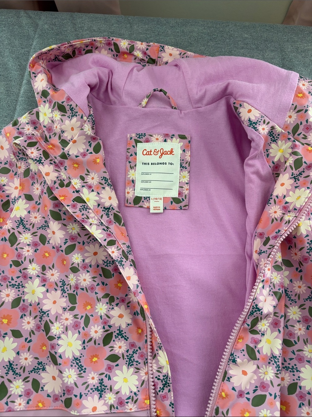 Cat & Jack Pink Floral Hooded Rain Jacket - Picture 3 of 4